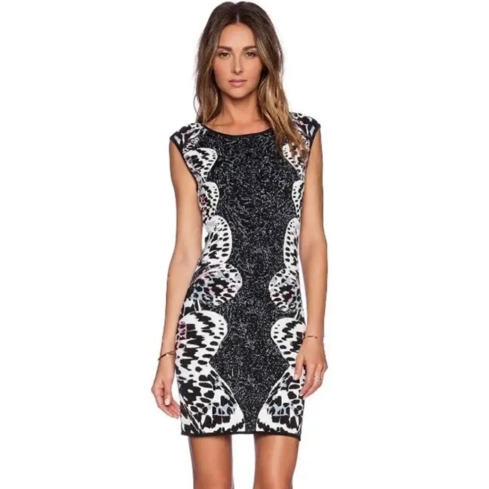NEW! BCBG MaxAzria AUDRIE Butterfly JACQUARD Bodycon DRESS XSmall